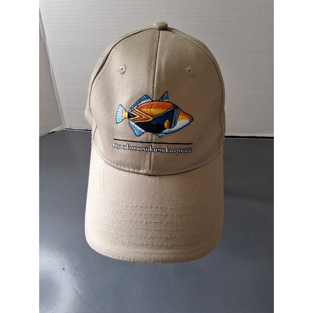 Surfware Hawaii Humuhumunukunukuapua'a Fish Hat Tan Khaki Baseball Cap‎ Mens